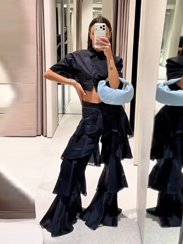 Street Cascading Ruffle Women's Pants Fashion Elastic Waist Wide-leg Female Trousers 2026 Summer Y2k Chic Holiday Lady Pant