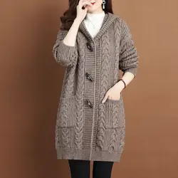 Casaco de malha com capuz feminino, suéter grosso, tamanho grande, casacos, outono, inverno, moda, novo, 5XL, 2022