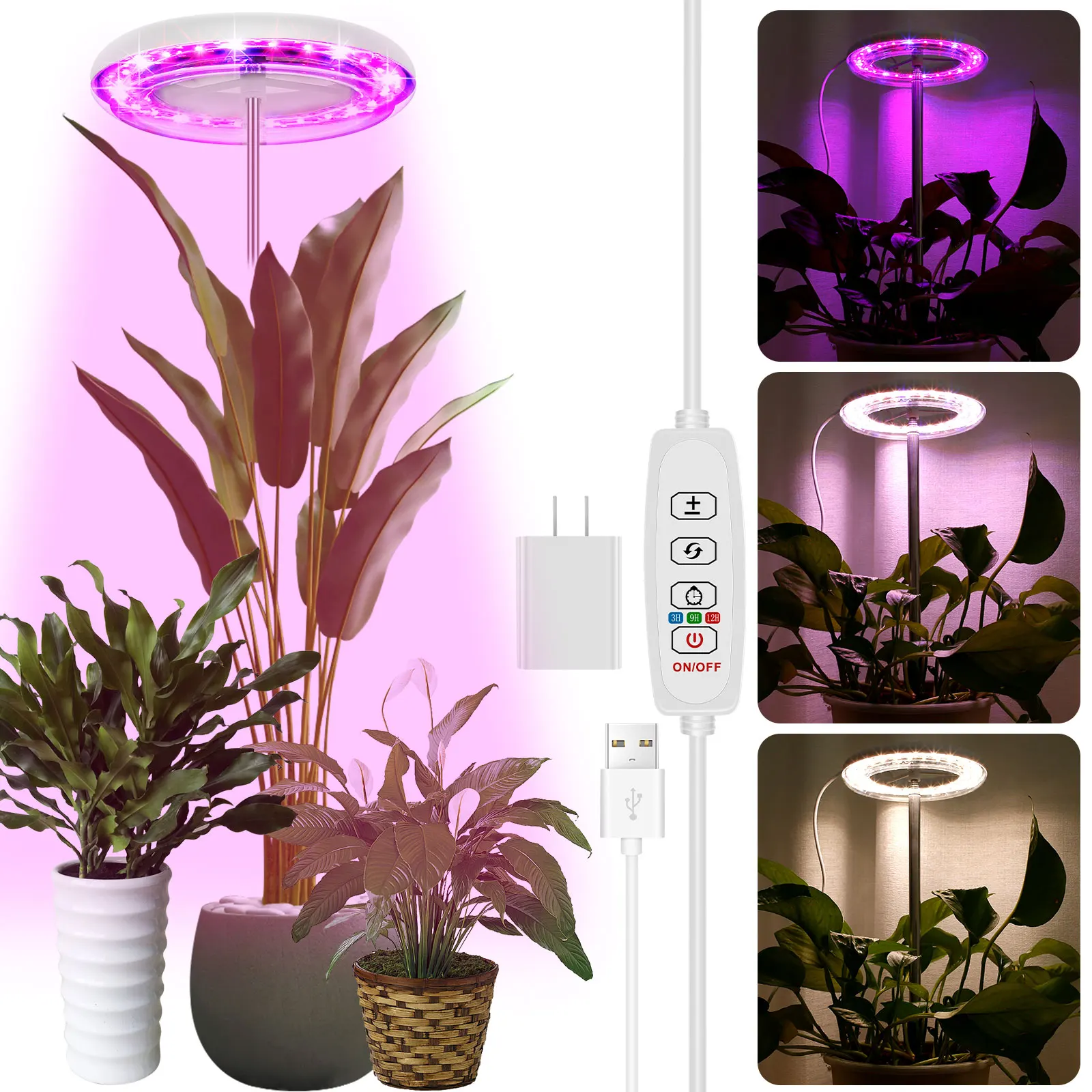 

Grow Light 3 Light Colors Plant Grow Light 9-Level Dimmable Full Spectrum Plant Light with 3/9/12H Cycle Timer 72 LEDs Plant