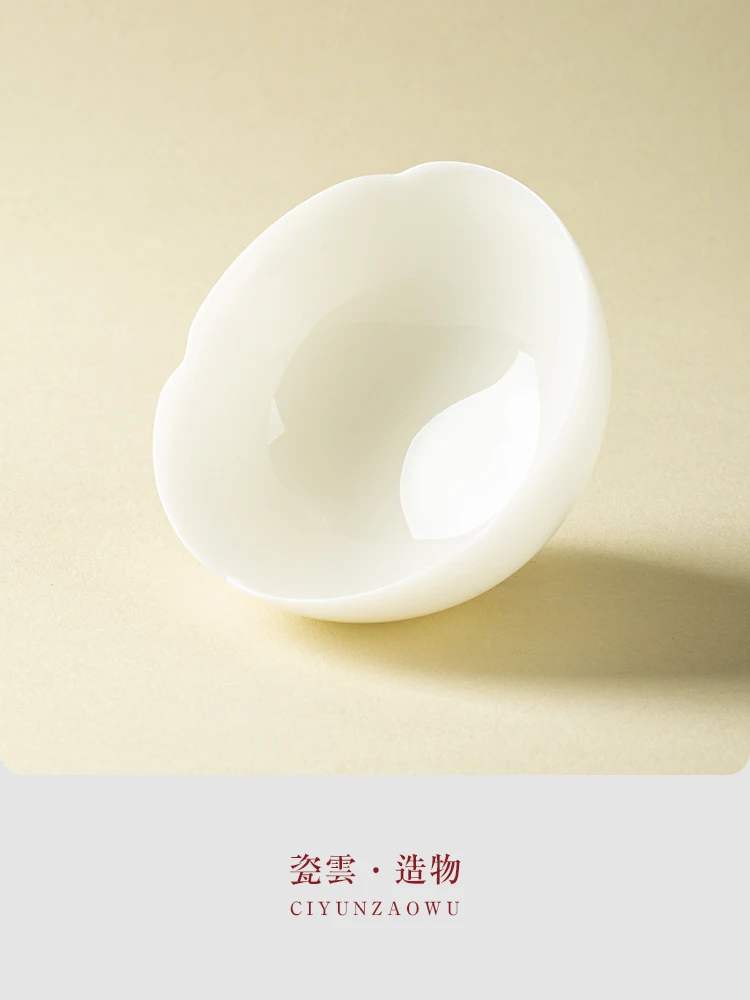

High Quality Dehua High-End Ice Jade Porcelain White Flower Mouth Cup Tea Single Kung Fu Set Brewing