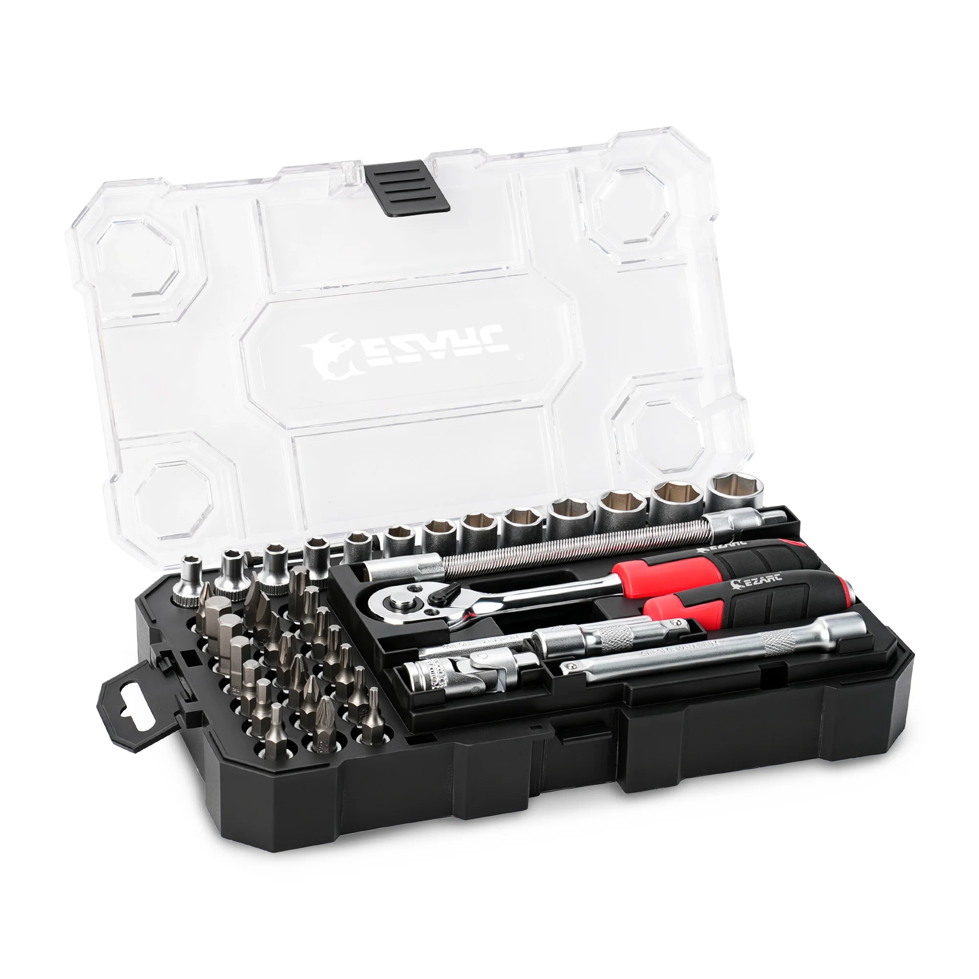 EZARC 40Pcs Socket Wrench Screwdriver Bit Set 1/4” Quick-Release Ratchet Repair Tool Extension Bar for Car/Motorcycle/Bicycle