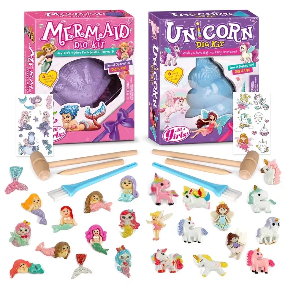 Mermaid Dig Kit Unicorn Excavation Kits for Kids Sea Mermaid Toys for Party Favor Supplies Science Education STEM Toys Gifts