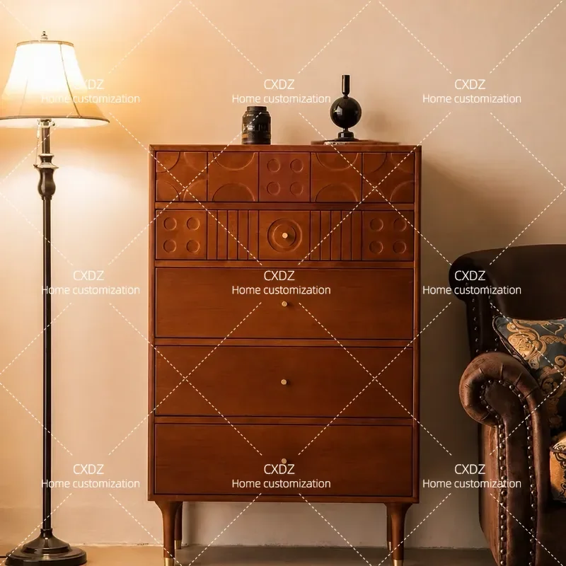 Nordic Retro Solid Wood Chest Side Cabinet Storage Drawer Boxwood Locker for Bedroom Living Room Entrance