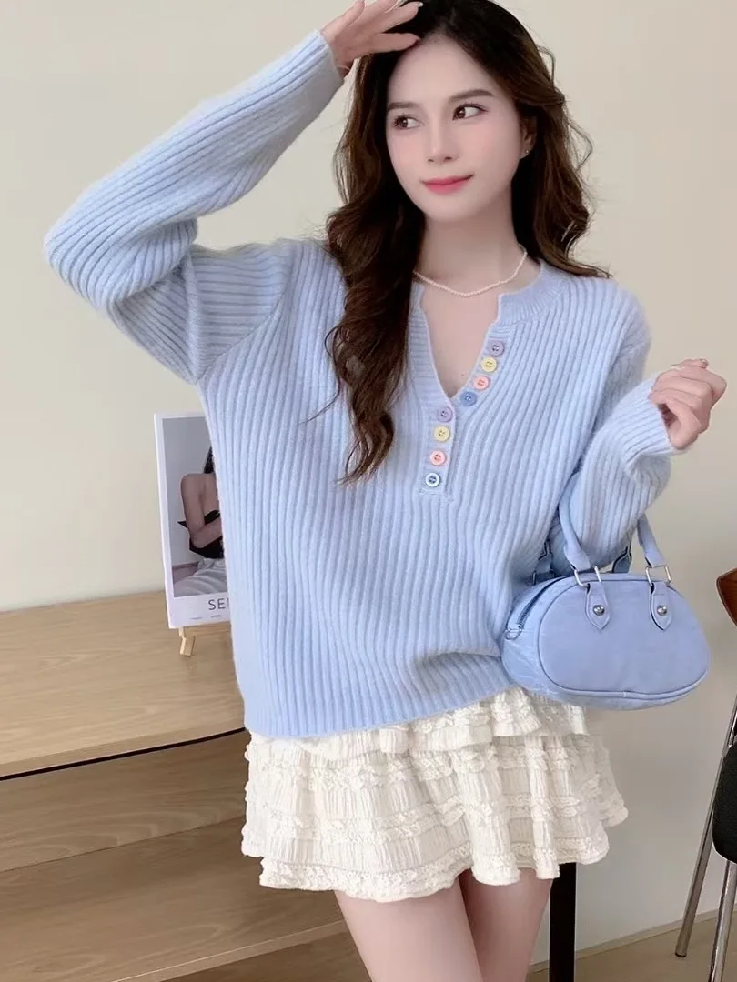   Bouton Long Sve Pull tricoté Femme Printemps Automne Hiver Nouveau Sle Design coréen Sensation Vent doux Anti-agi...