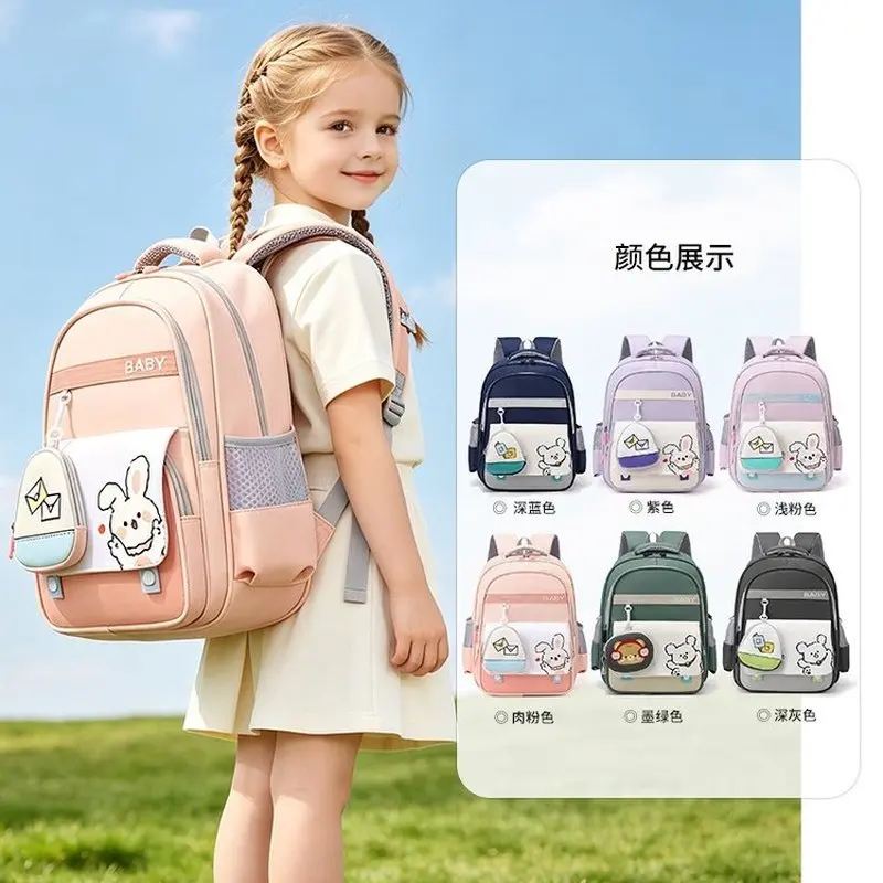 Cute Cartoon Rabbit Kids Backpack Lightweight Large Capacity Kindergarten Primary School Bookbag Casual Simple Style School Bag