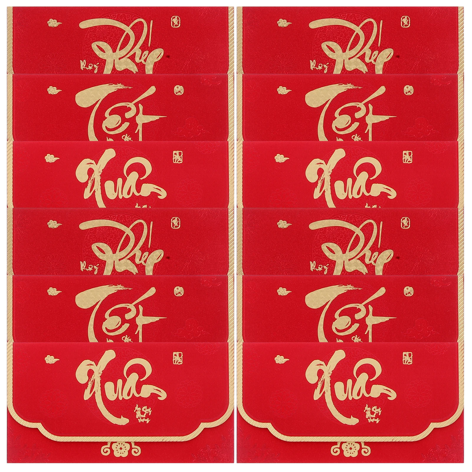 

12pcs Vietnamese Red Envelopes New Year Lucky Money Pockets Supplies Festival Cash Envelopes Paper Hongbao Gifts
