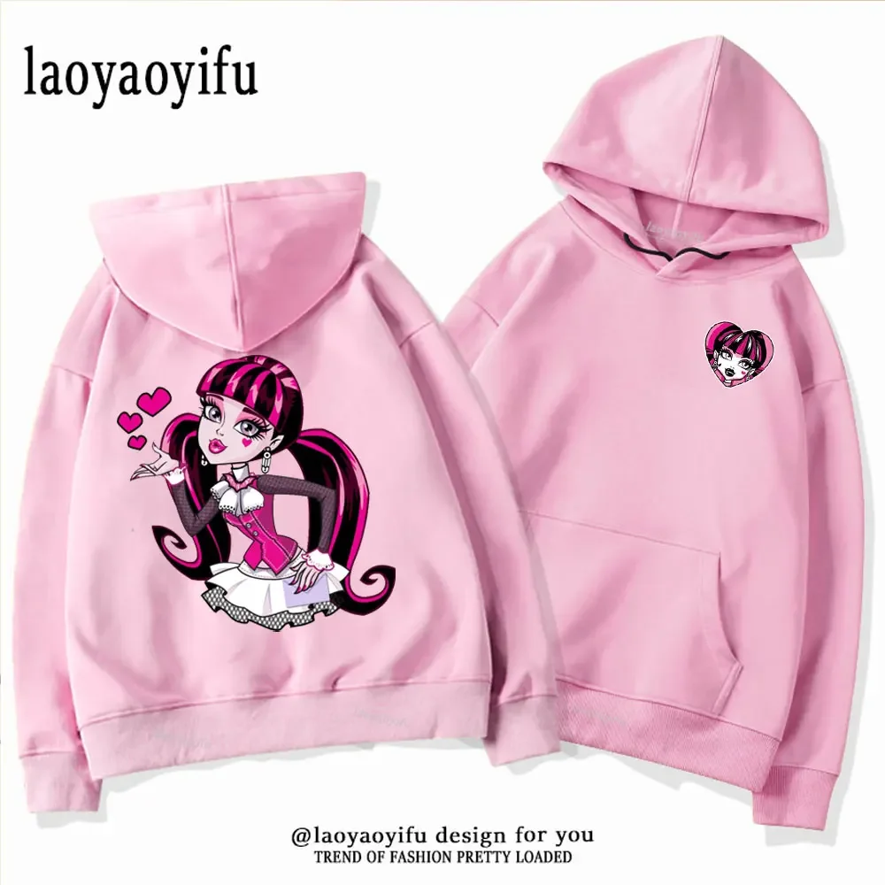 Monster High Cartoon Print Hoodie Kpop Long Sleeve Hoodies Women Hoody Sudadera 2024  Autumn Winter Fashion Y2k Sweatshirt