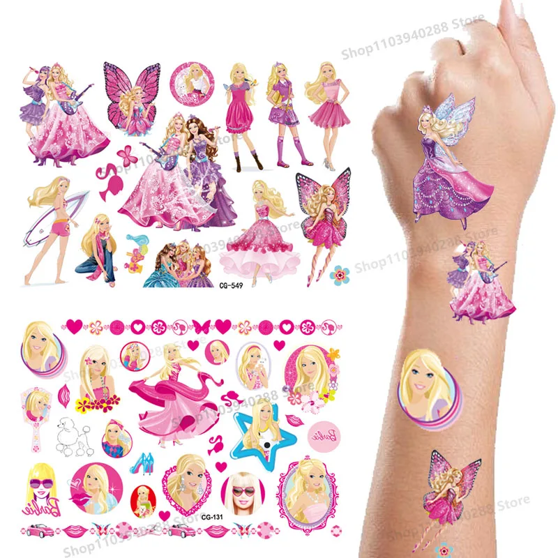 

Kawaii Barbies Tattoo Stickers Children's Cute Cartoon Girl Princess Accessory Sticker for Kids Decoration Party Supplies Gifts