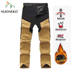 Winter Mens Softshell Hiking Pants Outdoor Thick Warm Fleece Waterproof Fishing Skiing Camping Windproof Multi Pockets Trousers