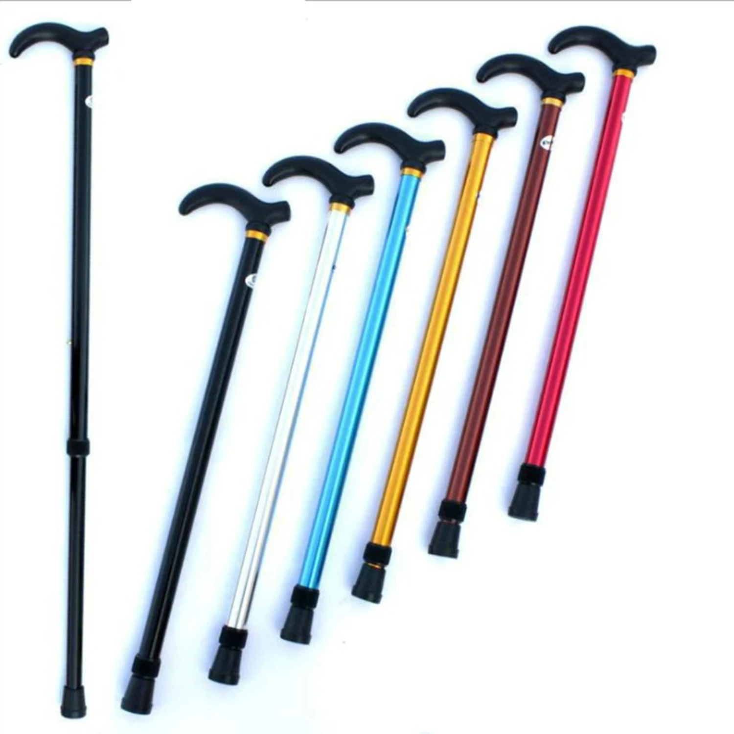 1PC Aluminum Alloy Adjustable Walking Stick 2 Section Stable Anti-Skid Crutch Old Man Hiking Cane Height 75-90cm