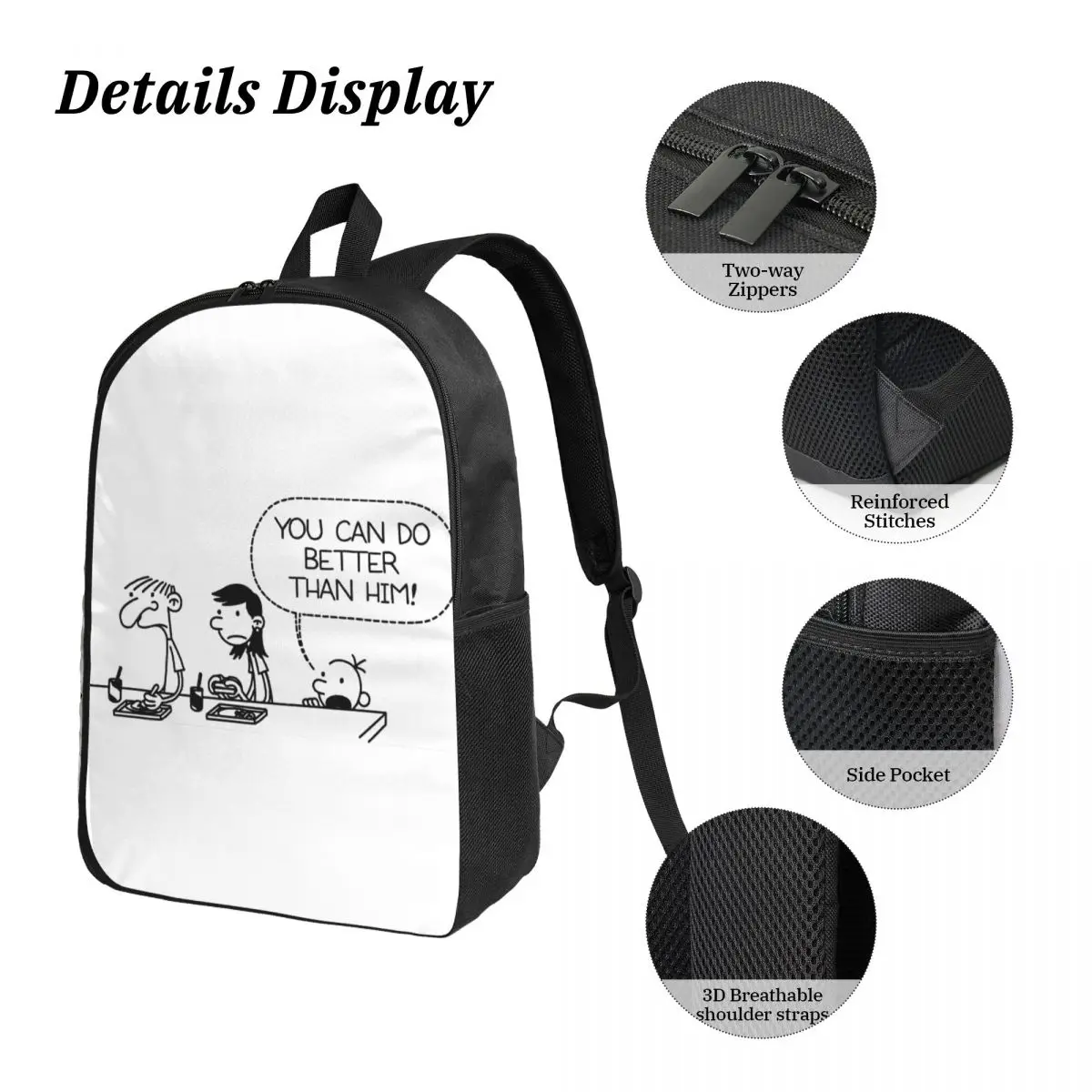 Diary Of A Wimpy Kid You Can Do Better Than Him Backpack BookBag School Bag Shoulder Bags 3ps Insulated Lunch Bag Pencil Case