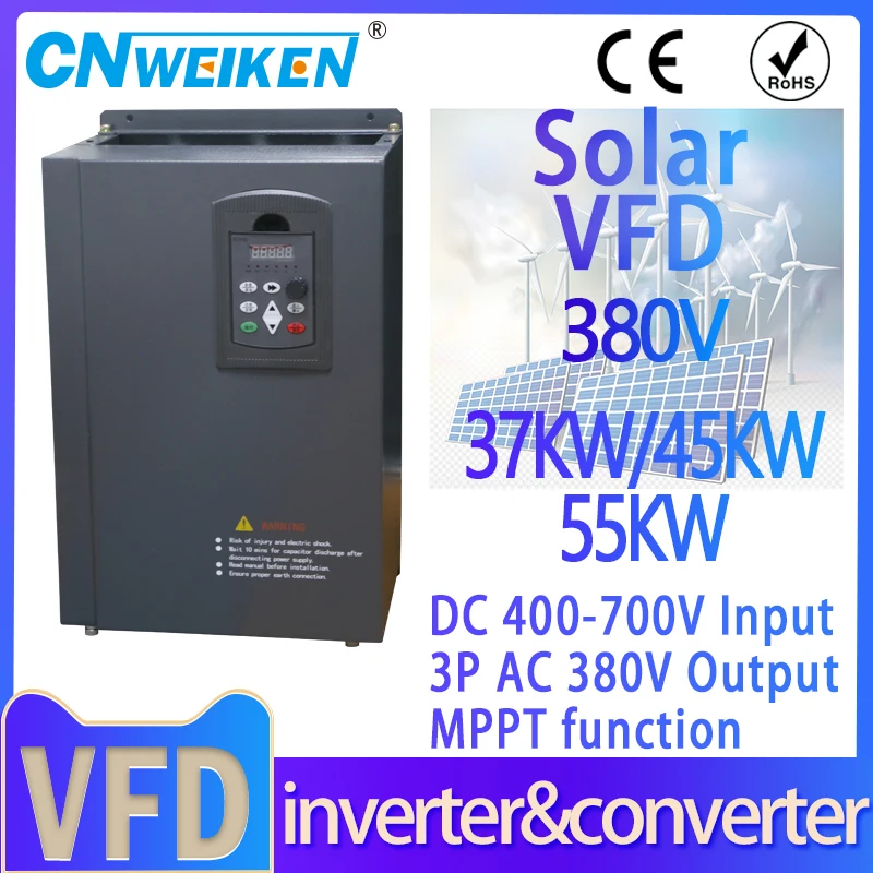 

New promotion high-quality solar inverter 380v DC input 400-700v 3-phase output 380v 37KW 45KW 55kw motor speed control inverter