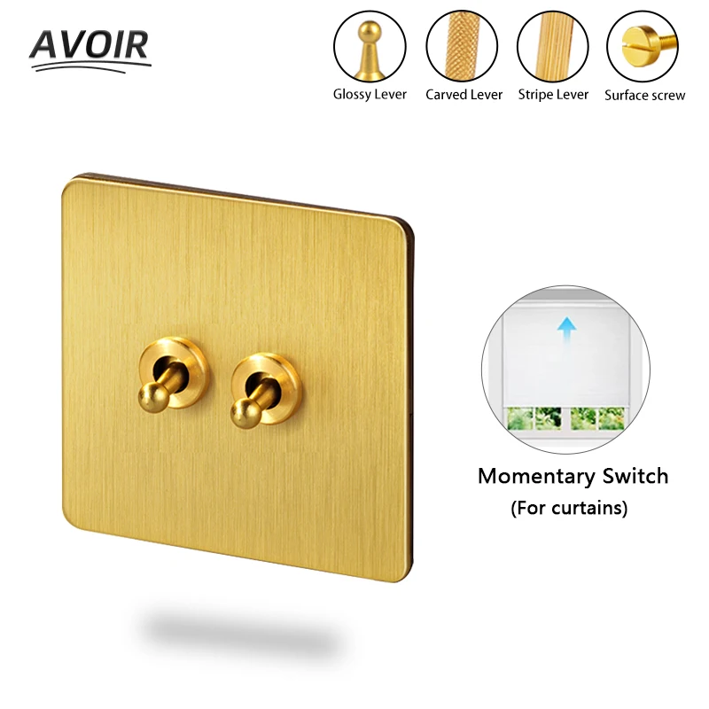 Avoir Luxury Wall Light Switch 1-4Gang 2Way Stainless Steel Electrical Socket With Usb For Home Gold Lever Blind Curtain Switch