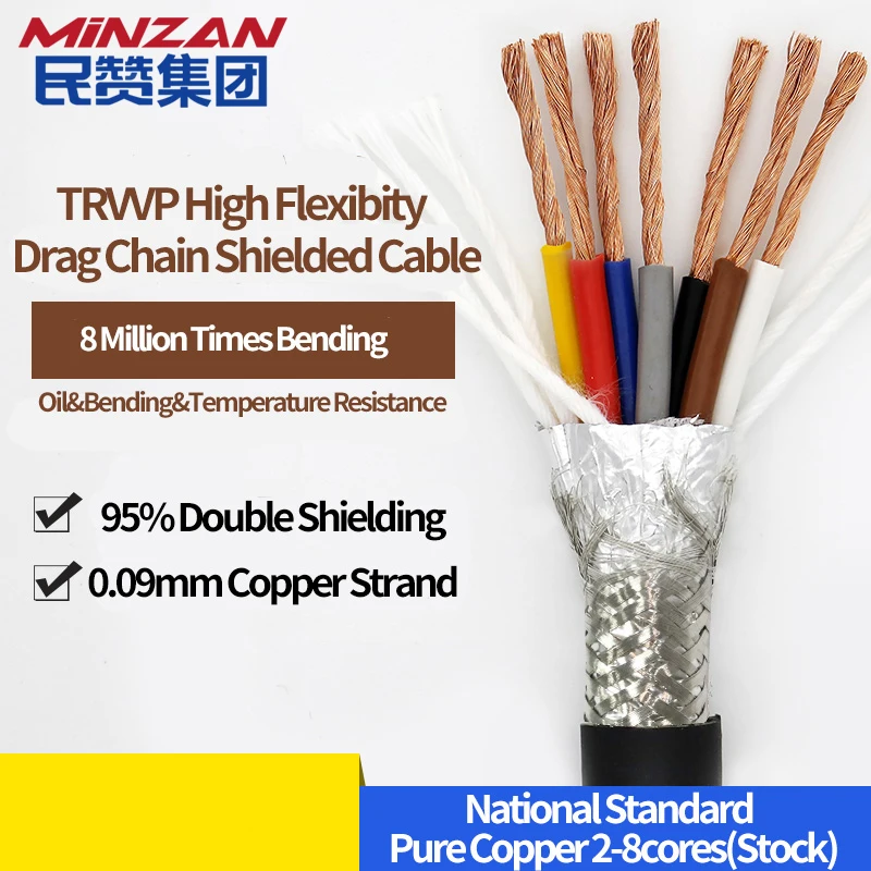 TRVVP High Flexible Shielded Sheathed Wire Cable 24 20 18 17 15 13 AWG Tank Drag Chain CNC Shield Cable 2 3 4 5 6 Core Insulated