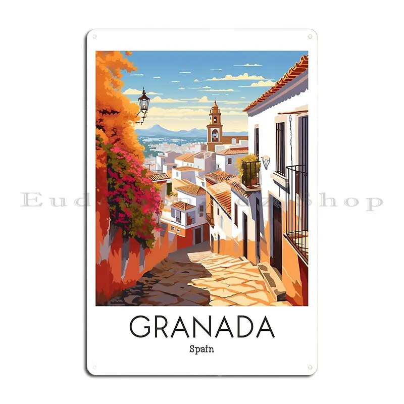 A Vintage Travel Illustration Of Granada Spain Metal Sign Retro Garage Wall Cave Personalized Cinema Tin Sign Poster