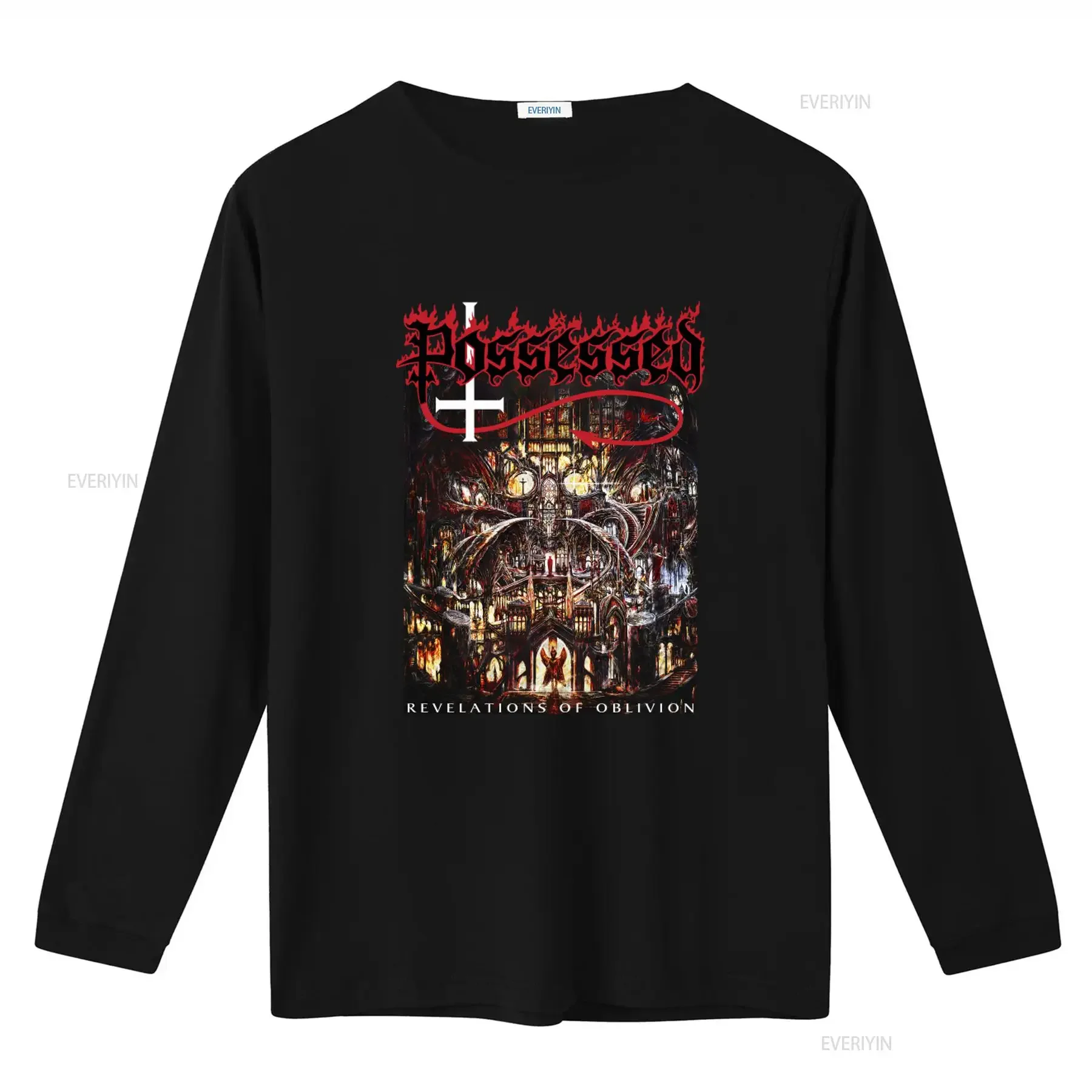 Possessed Revelations Oblivion T Shirt Thrash Death Metal Inspired with Gothic Cathedral Design and Cross Motif vintage Washed