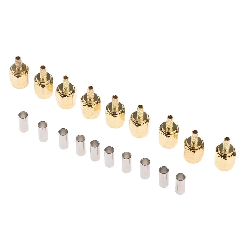 SMA Male Plug Straight Crimp RF Connector Kit Copper Plated for RG174 RG178 RG316 SFF50-1.5 Cable Use