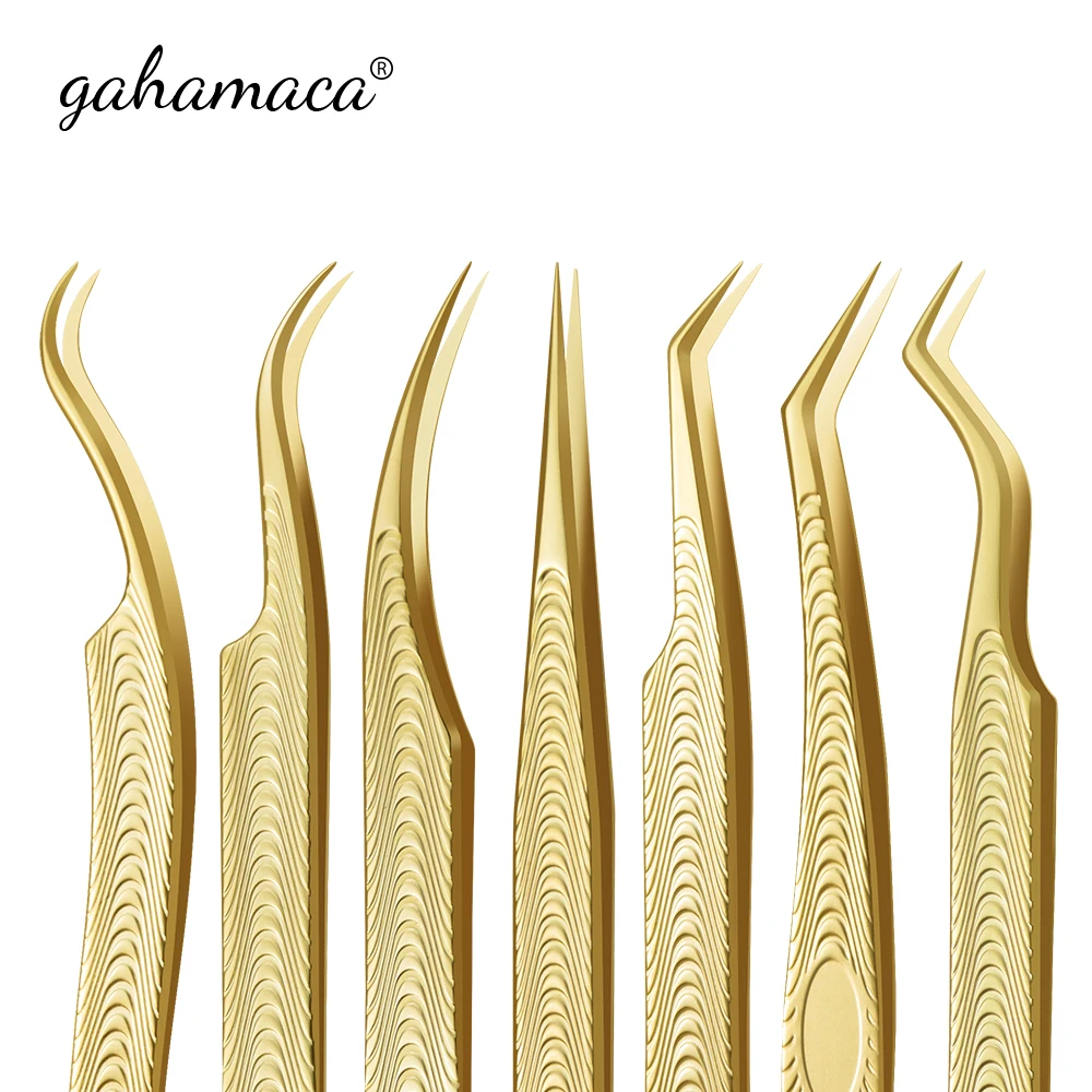 GAHAMACA – pincettes de cils en acier inoxydable, pincettes super dures, de haute précision, antistatiques pour Extensions de cils