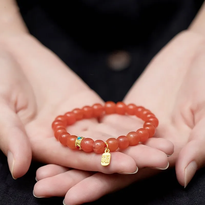 Pulsera de ágata roja del sur de cereza Natural para mujer, bricolaje Original, Simple y fresca, versátil, 6x7mm