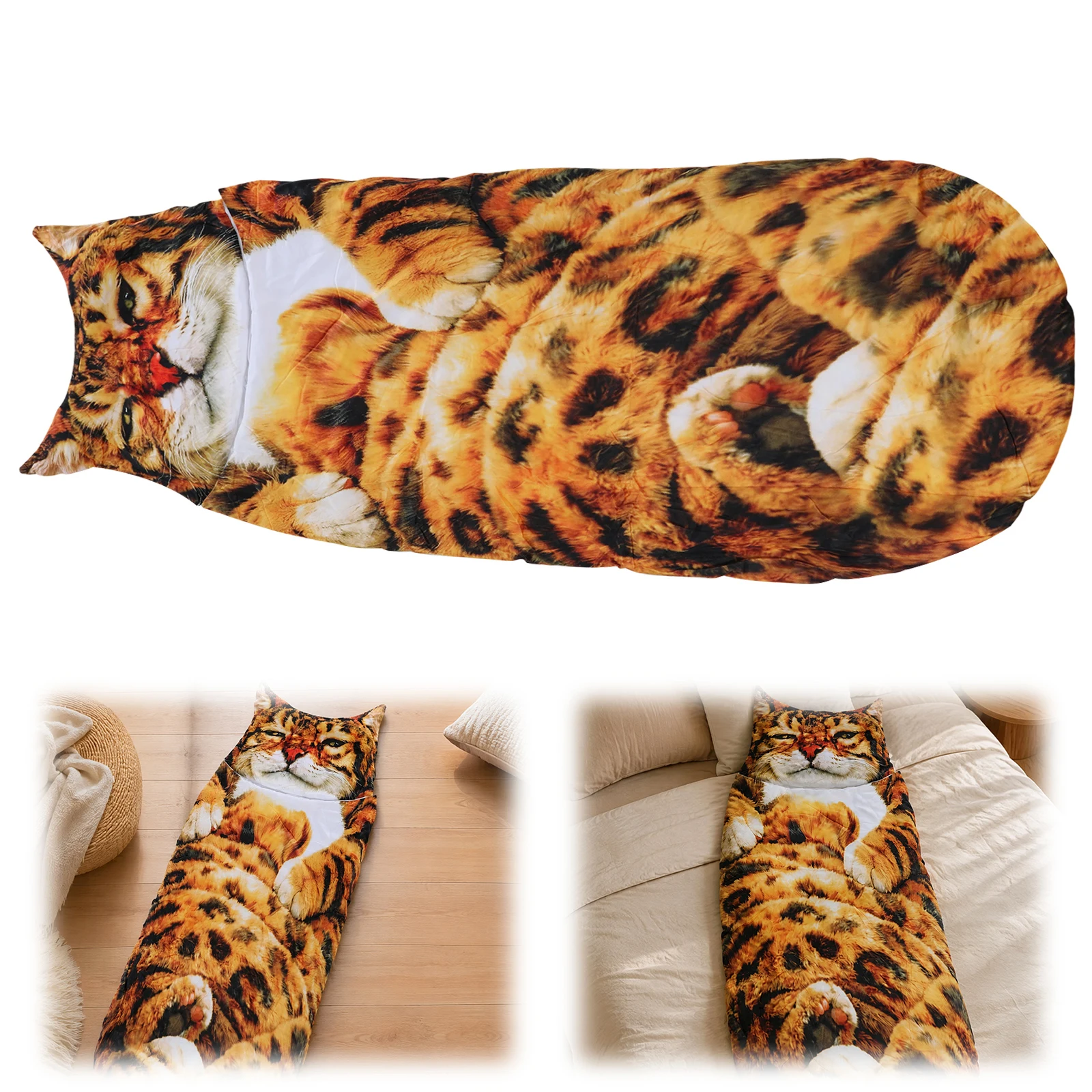 Giant Animal Sleeping Bag Comfortable Fluffy Cat Shaped Sleeping Bag Washable Soft Warm Plush Bag for Adults Winter Outdoor Use