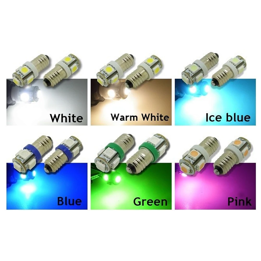 E10 5 SMD 5050 LED Lamp White Warm Blue Green Pink Iceblue Lights MES Miniature Screw Bulbs For LIONEL DC 12V