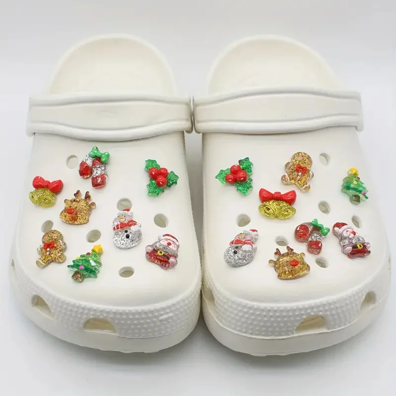 

New Sparkling Christmas Shoe Charms Set Resin Shoe Decorations Santa Claus Designs for Sandals Boots DIY Party Accessories