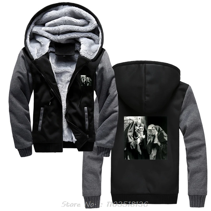 Contrast Nun Smoking Drink Print Hoodie Men's Hoody Casual Cotton Jacket Zip Up Hoodies Fashion Men Clothing Winter Streetwear