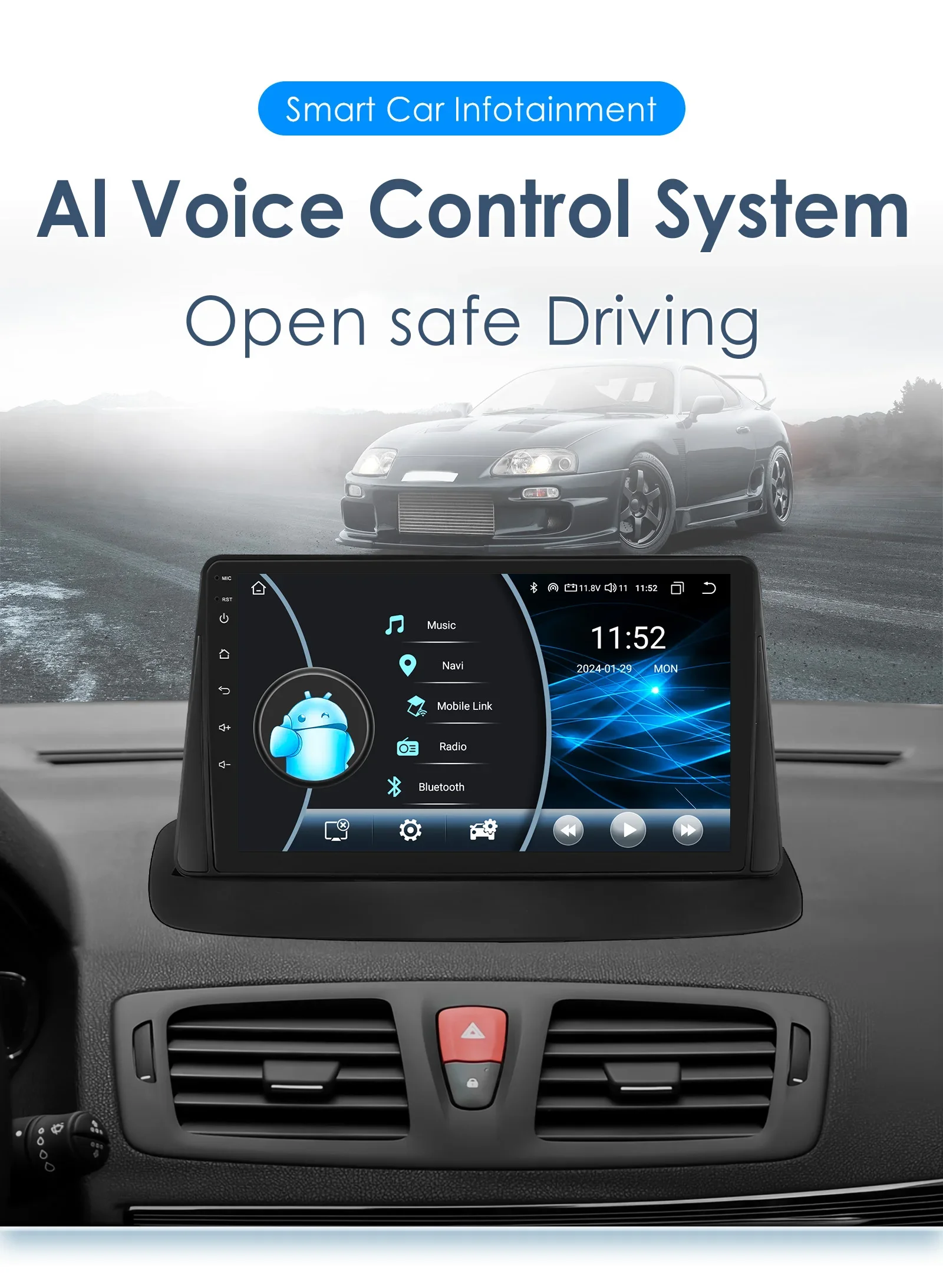 Hizpo 9'Carplay 4G AI Systeme Autoradio für Renault Megane 3 Fluence Samsung SM3 2008-2014 Multimedia Video Player GPS Autoradio – Detail 3