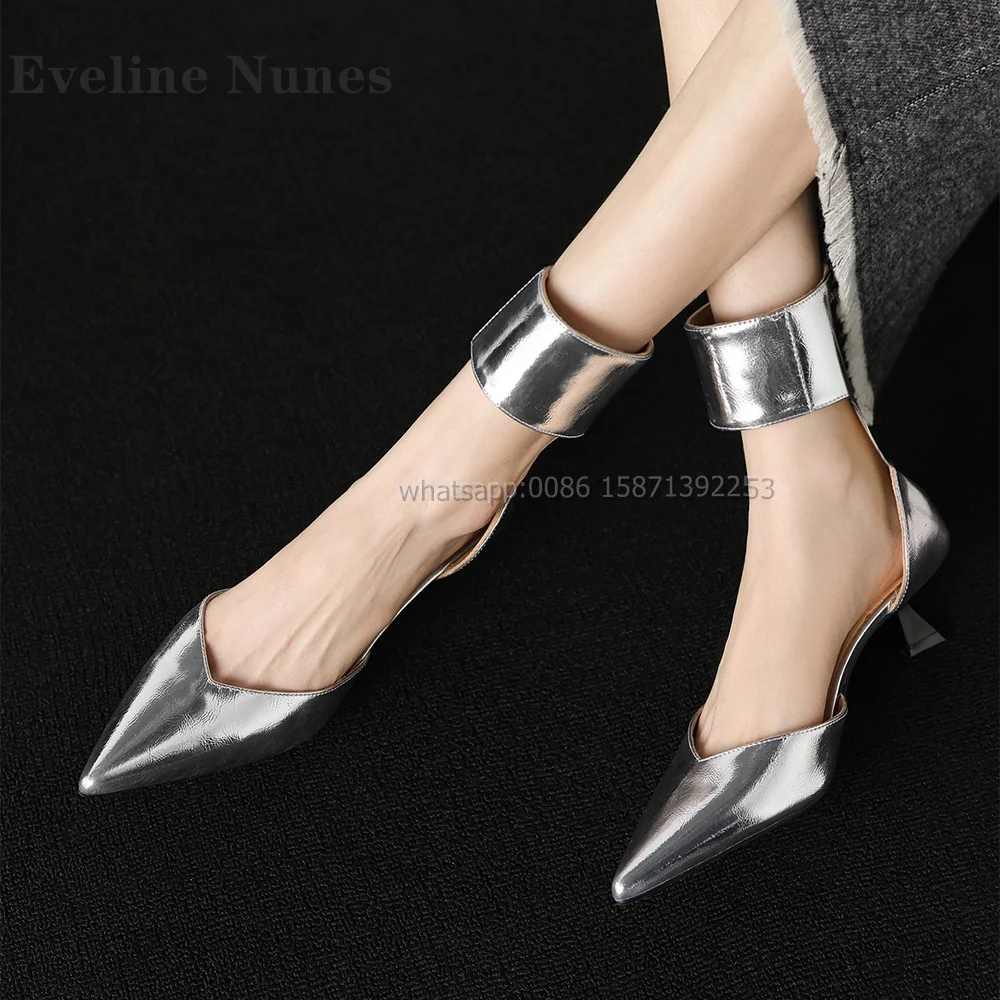 Pointed Toe Silvery Luxury Sandals V-Cut Elegant Solid Shoes 2024 Newest Side Air Stiletto One Word Belt Zipper Women Gladiator