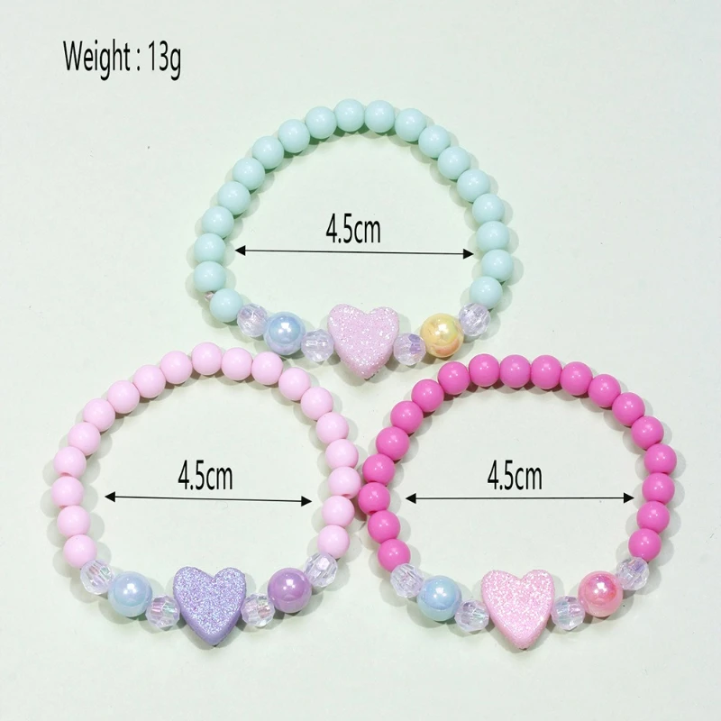 Korean-style Acrylic DIY Handmade Heart Beaded Colorful Bracelet Set for Girls, Versatile Bangles, Children's Accessories