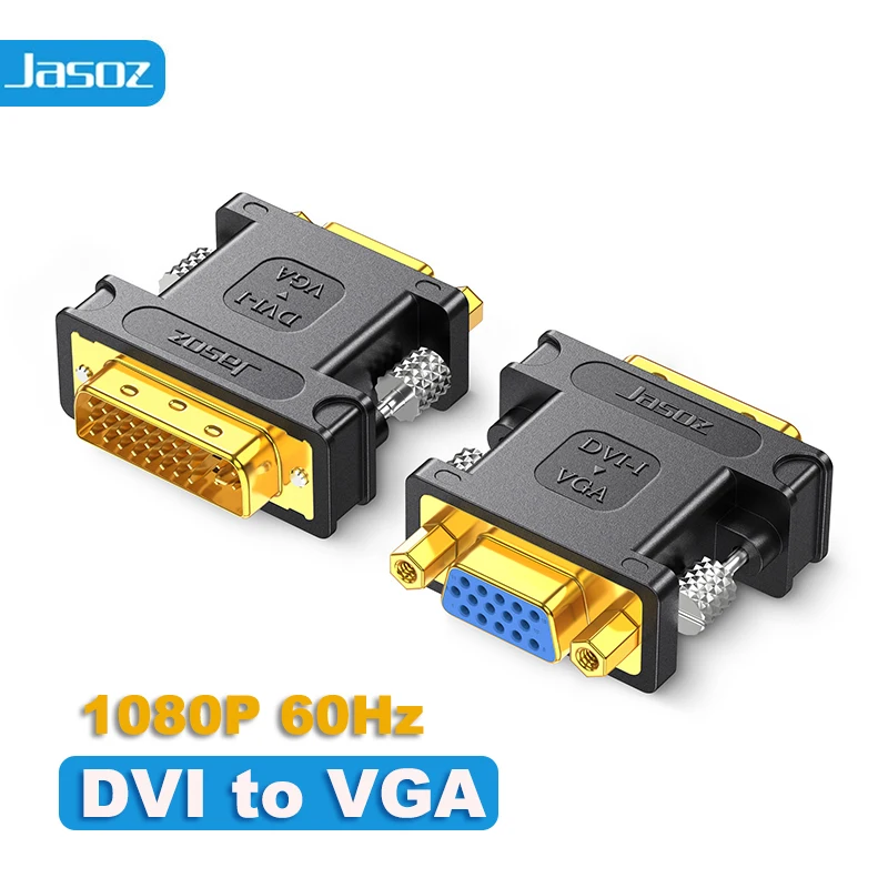 Jasoz DVI do VGA Adapter DVI-I 24 + 5 Pin męski do VGA kobiet konwerter kabla wideo dla Monitor do komputera projektor HDTV 1080P