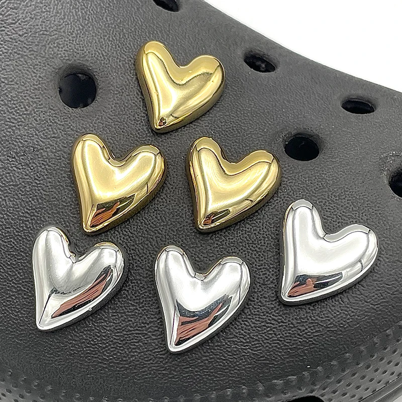 5-10Pcs Cool Y2K Gold Silver Heart Icon Shoe Decoration Pins For Clogs Sandal DIY Parts Fashion Shoe Charm Fit Slipper Accessory