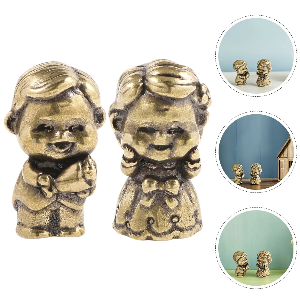 

2pcs Retro Brass Figurines Miniature Couple Statue Vintage Sculpture Decor For Microlandscape Garden Home Office Desktop