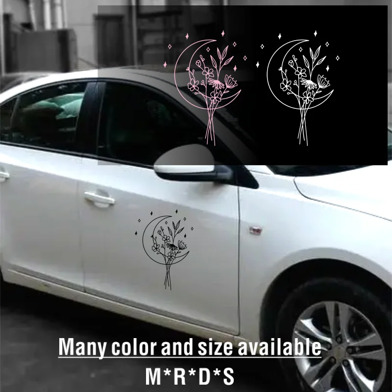 Moon Wild Flowers Vinyl Art Sticker Boho Style Bedroom Living Room Decal Decoration Mural Wildflower Decals Window Decor #219