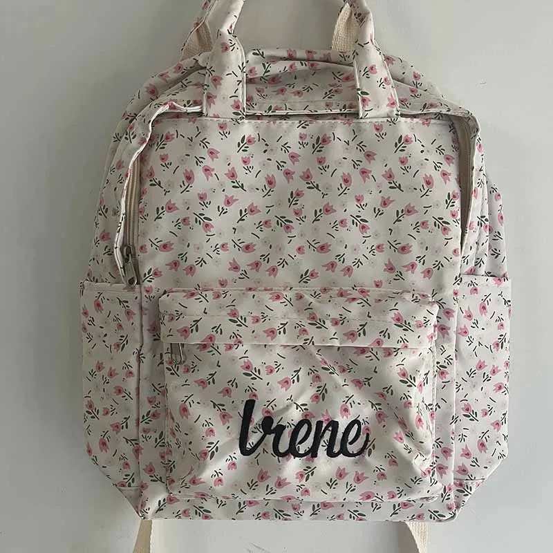 

Personalized Name Women's Floral Backpack Girl's Leisure Flower Backpack Outdoor Travelling Bags Custom Embroidered Schoolbags