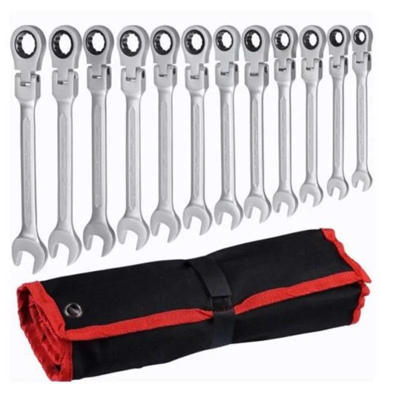 

12-Piece Dual-purpose Adjustable Head Ratchet Wrench Set Open Wrench Tool Set 8-19MM Auto Repair Tools