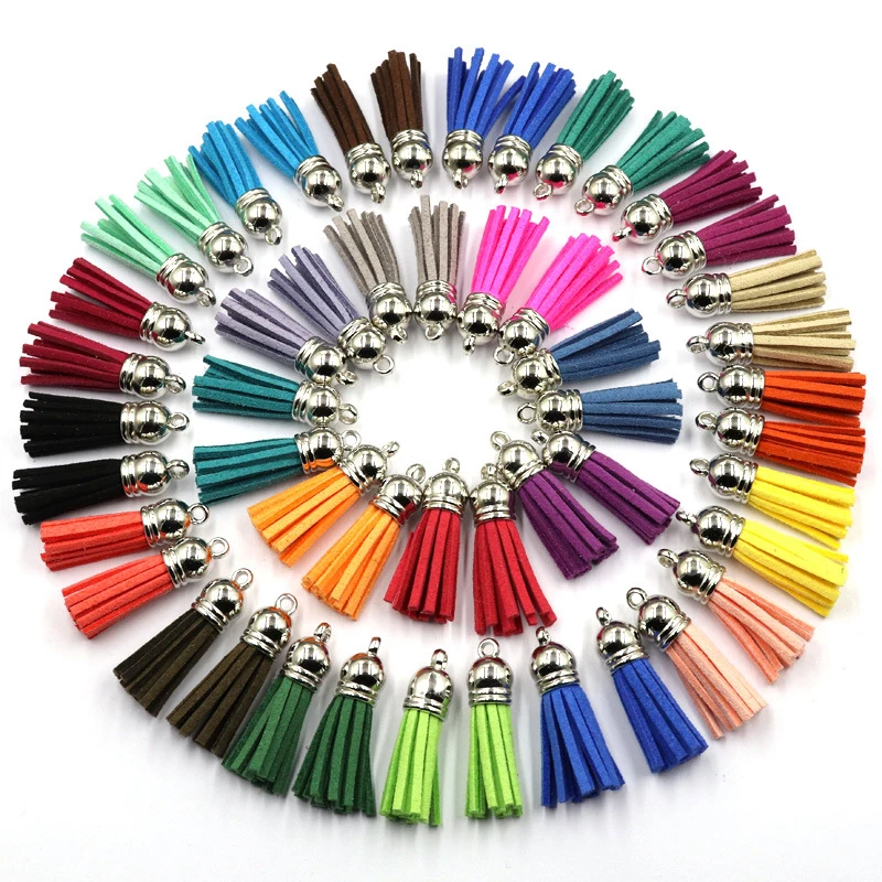 50pcs 38mm Mini Korean Velvet Leather Tassel DIY Bag Key Chain Necklace Earrings Color Tassel Pendant Garment Accessories