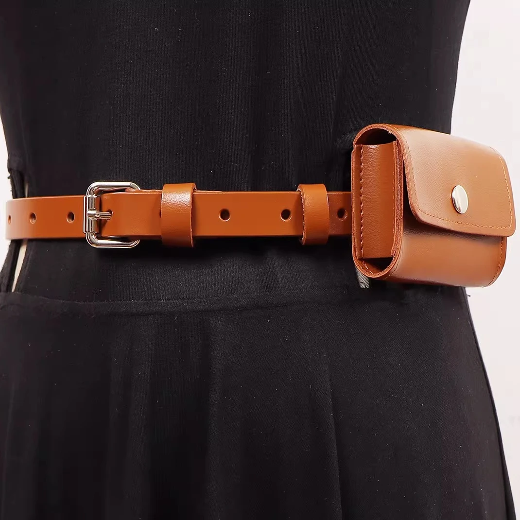 

Red Coffee Black Split Leather Mini Flap Waist Bags for Women Waist Belt with Lipstick Earphone Coin Bag Cute Cowskin Fanny Pack