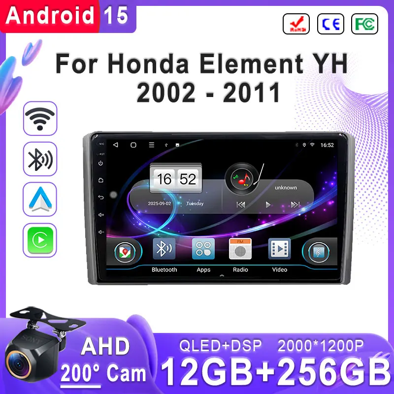 Pantalla Incell Android 15 2K para Honda Element YH 2002 - 2011 unidad principal navegación GPS CPU de alto rendimiento vídeo Multimedia DVD
