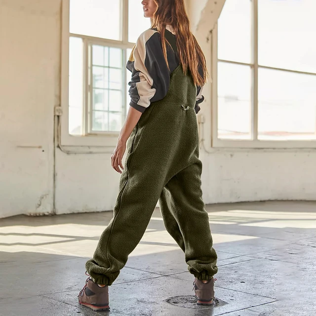 Tuta in pile da donna salopette intere tute bretelle regolabili pantaloni da sci Fuzzy invernali caldi AliExpress