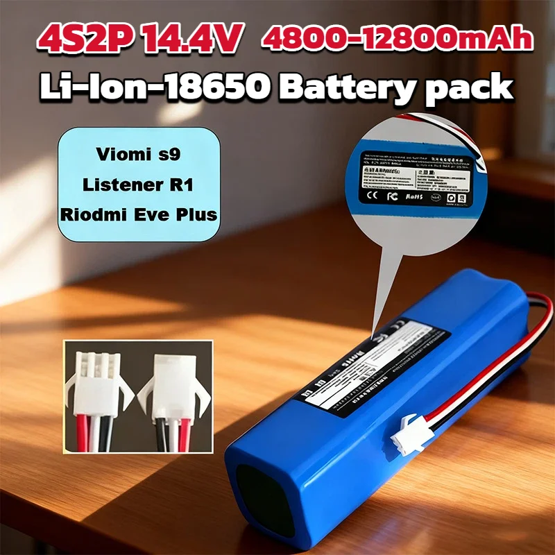 

14.4V 12.8Ah Replacement Battery for Xiaomi Lydsto R1 Viomi S9 Roidmi Eve Plus Robot Vacuum Cleaner, 18650 Li-ion Cells Pack