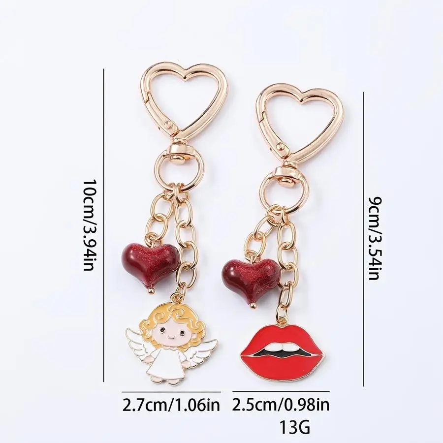 1/5/10/20/50/100pcs New Creative Angel Keychain and Keychain with Heart and Red Lips Pendant—Handbag Accessories Symbolizing Goo