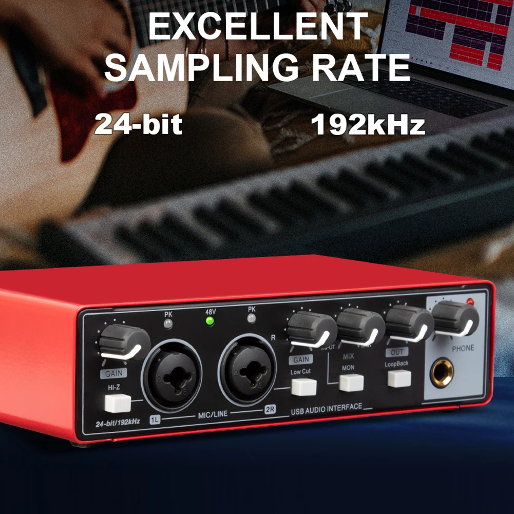 MD22 Recording Sound Card USB Audio Interface Sound Card 24-bit/192 KHZ Low Latency Monitor for Guitar Recording Equipment