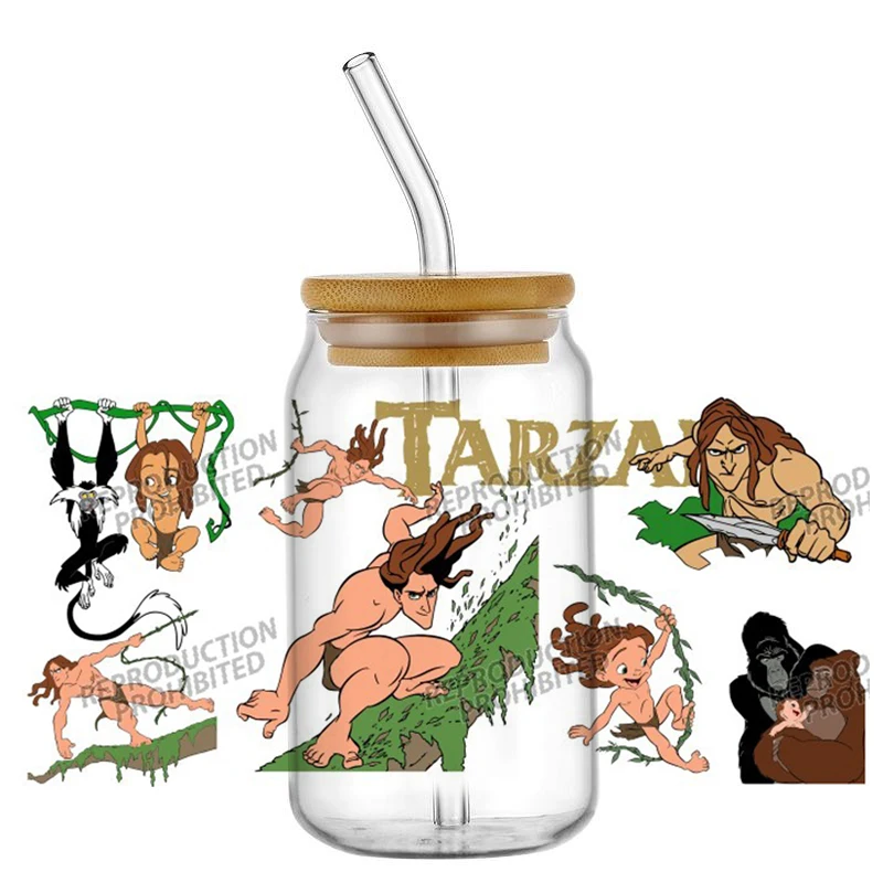Hotsale 20 Designs Tarzan Popular Cartoon Movie 16oz UV DTF Transfe 3D Sticker Decals Glass Can Cups Creative Birthday Craft DIY