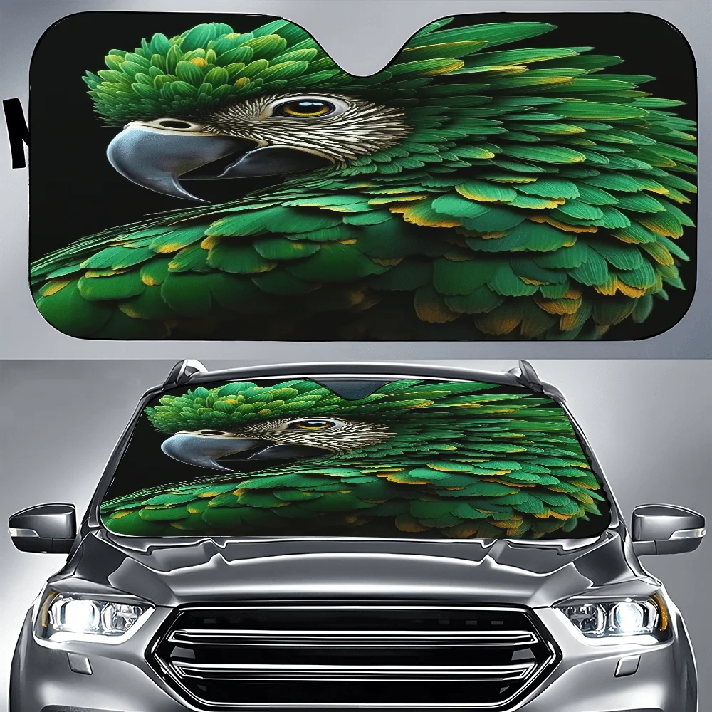 Green Parrot With A Black Background Car Auto Sunshades Car Sunshade, Front Window Sun Cover For Car, Auto Sunshade For Car Deco