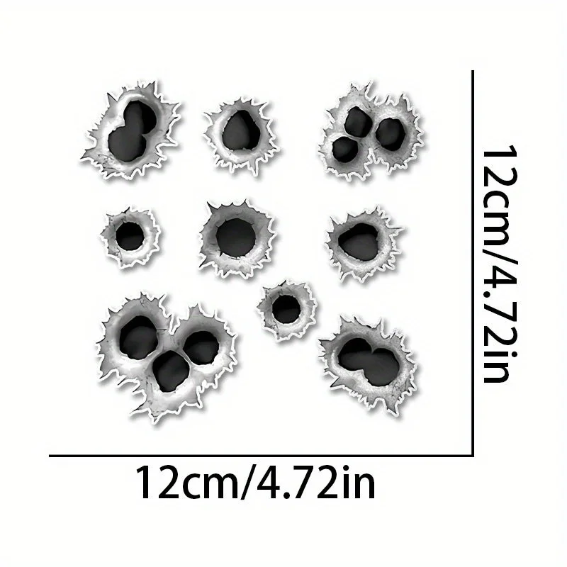 Realistic Bullet Hole Vinyl Decals, Waterproof Self-Adhesive Stickers for Motorcycle Fuel Tank, Helmet, Car Window, Mirror