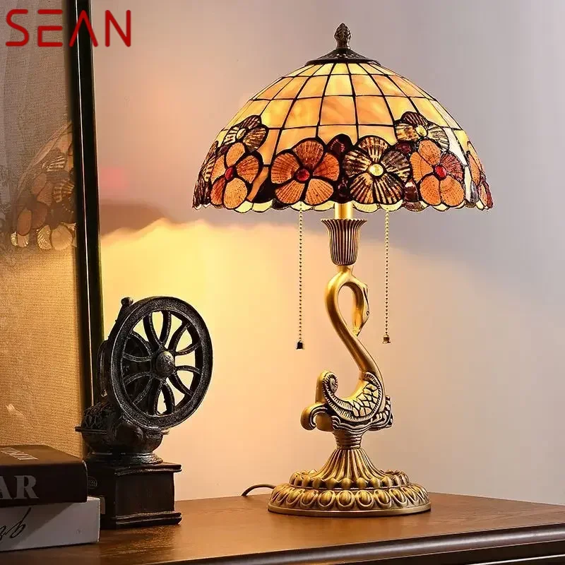 SEAN European Retro Brass Table Lamp LED Modern Creative Swan Copper Desk Light for Home Living Room Bedroom Decor