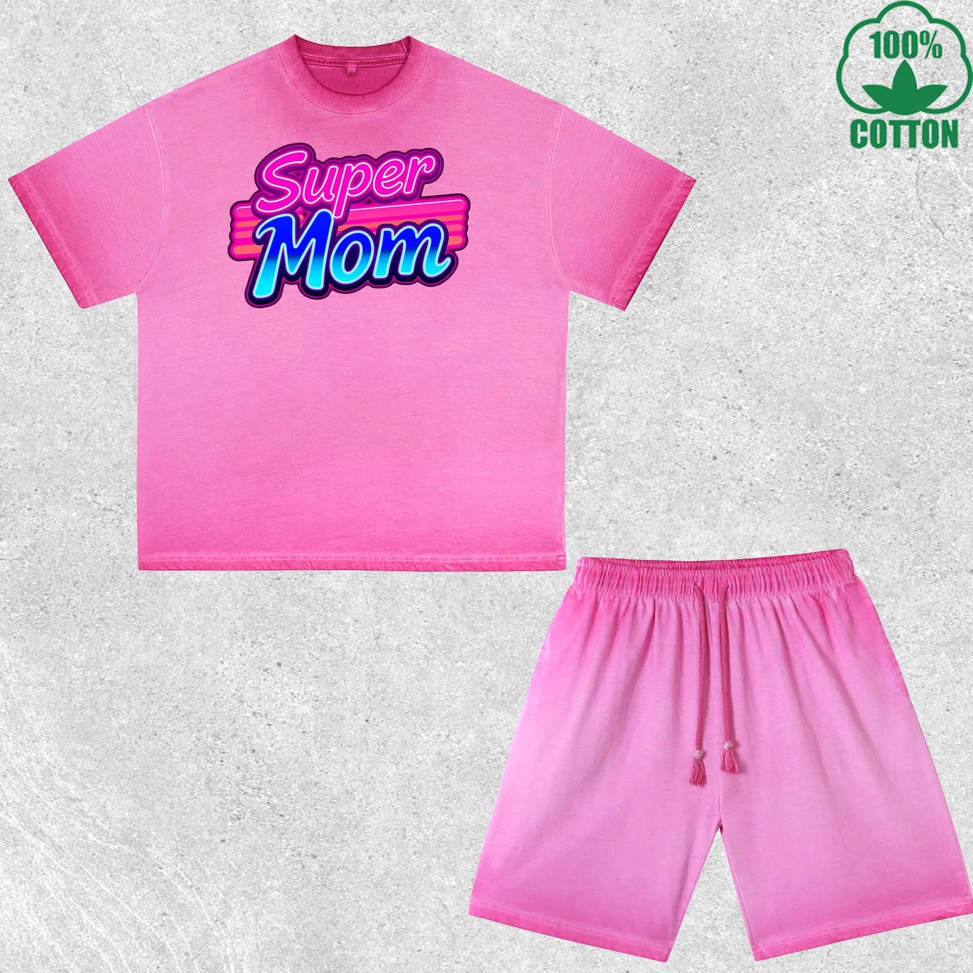 Super Mom Printed Dirty Wash T-Shirt Shorts Set Multicolor Combo Loose Trendy Fashionable 100%Cotton Short Value Pack