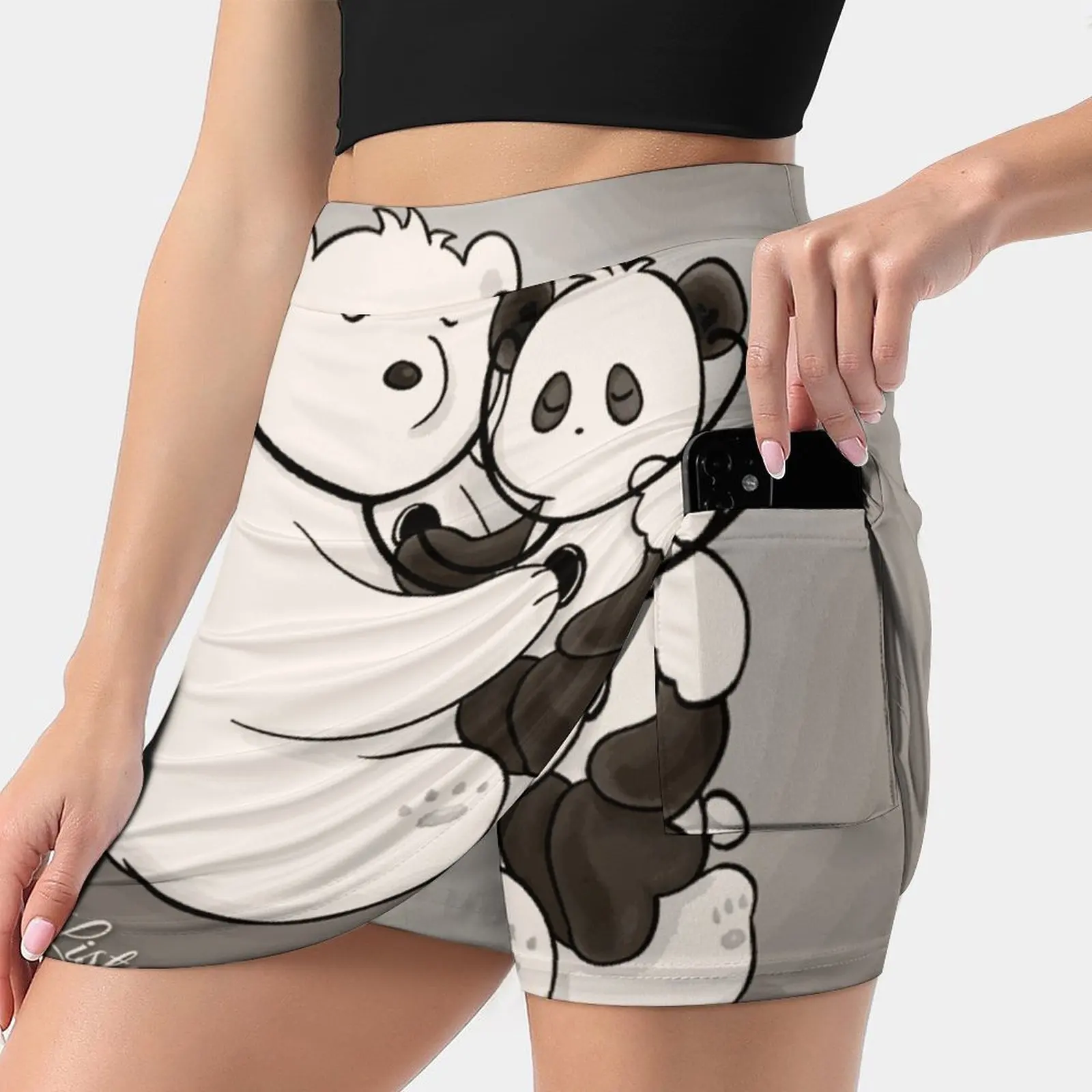 Listen To Your Heart Women Sports Lining Skirt Tennis Dance Fitness Short Printed Skirts Panda Polar Bear Stethoscopes Love