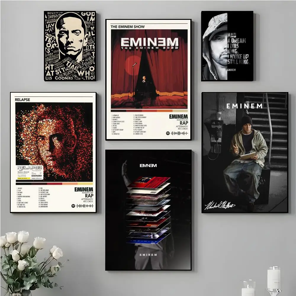 Famous Rap E_Eminem Album Poster Decorative Stickers Wall Art Mural Photo Design for Home Living Room Hallway Decoration